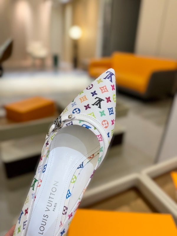 6AM 4cm Scarpe con tacco in tela monogramma bianca e pelle verniciata 241193