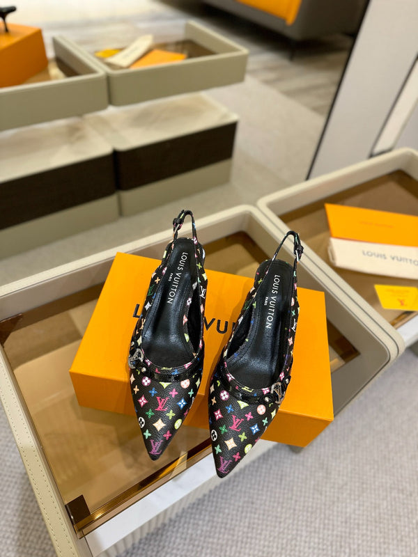 6AM Slingback Pump 4cm Black Monogram Canvas and Patent Leather 241227