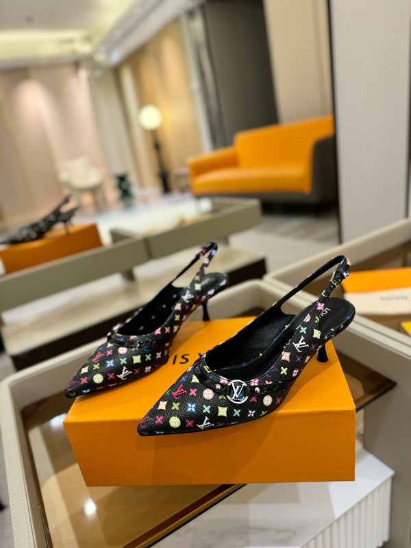 6AM Slingback Pump 4cm Black Monogram Canvas and Patent Leather 241227