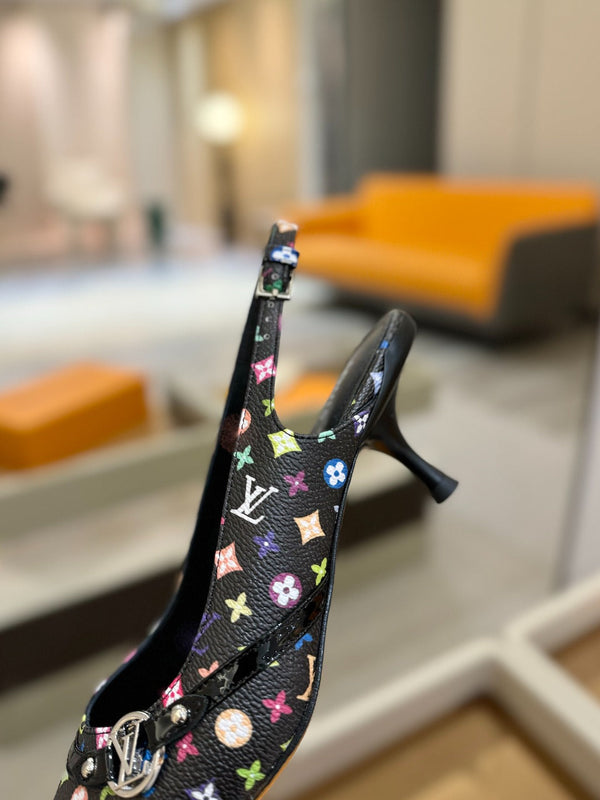 6AM Slingback Pump 4cm Black Monogram Canvas and Patent Leather 241227