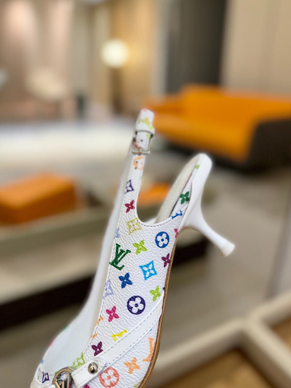 6AM Slingback Pump 4cm White Monogram Canvas and Patent Leather 241228