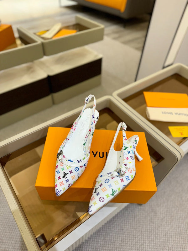 6AM Slingback Pump 4cm White Monogram Canvas and Patent Leather 241228