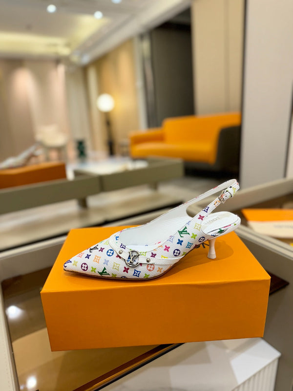 6AM Slingback Pump 4cm White Monogram Canvas and Patent Leather 241228