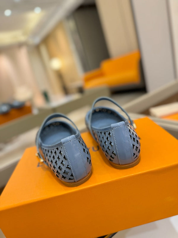 Romy Flat Ballerina Light Blue Perforated Patent Calf Leather 241229