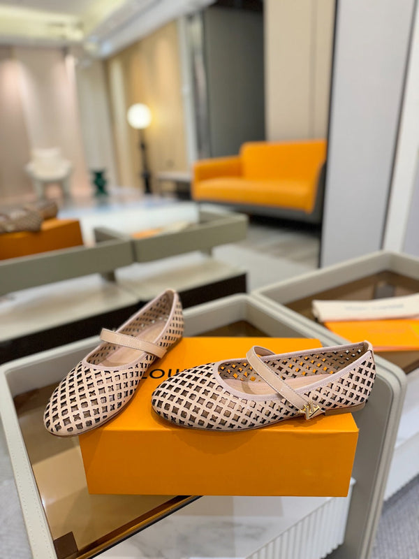 Romy Flat Ballerina Peach Perforated Patent Calf Leather 241230