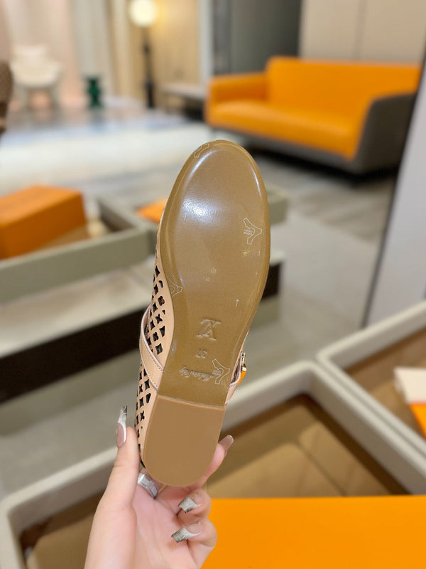 Romy Flat Ballerina Peach Perforated Patent Calf Leather 241230