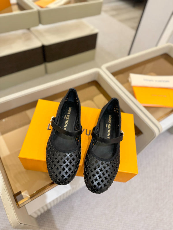 Romy Flat Ballerina Black Perforated Patent Calf Leather 241231