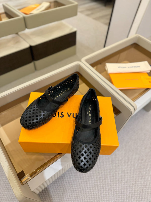 Romy Flat Ballerina Black Perforated Patent Calf Leather 241231