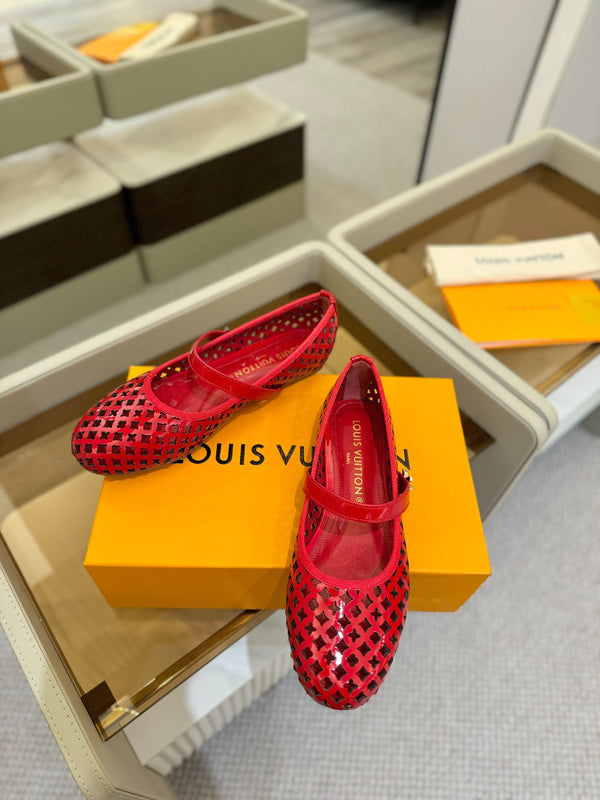 Romy Flat Ballerina Red Perforated Patent Calf Leather 241232