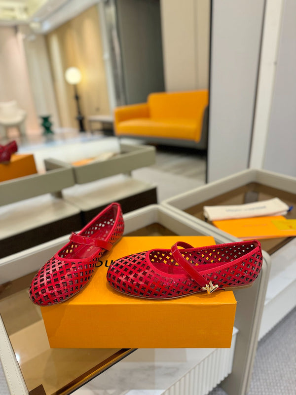 Romy Flat Ballerina Red Perforated Patent Calf Leather 241232