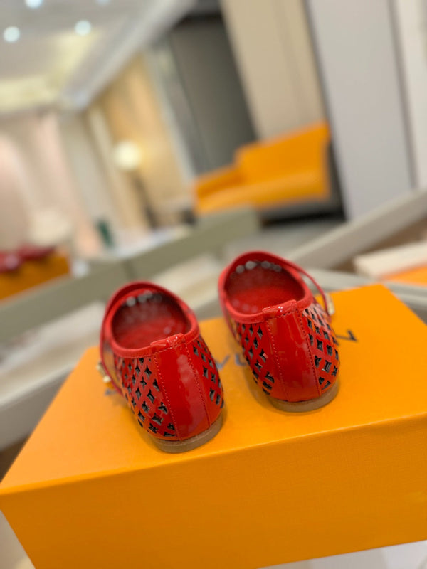 Romy Flat Ballerina Red Perforated Patent Calf Leather 241232