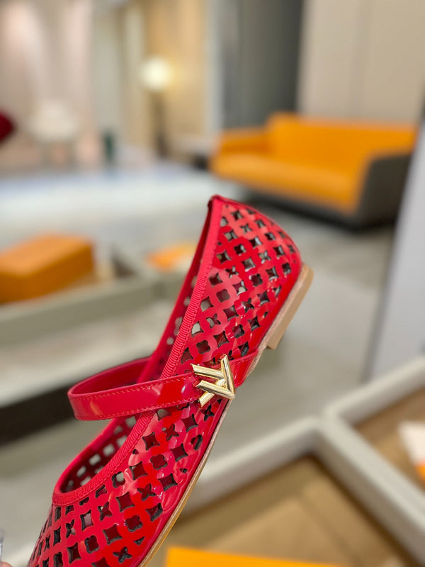 Romy Flat Ballerina Red Perforated Patent Calf Leather 241232