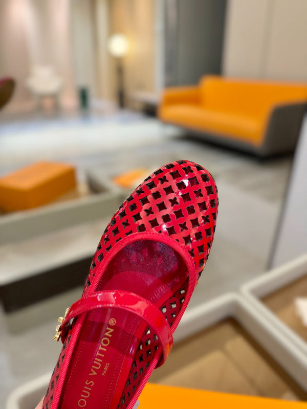 Romy Flat Ballerina Red Perforated Patent Calf Leather 241232