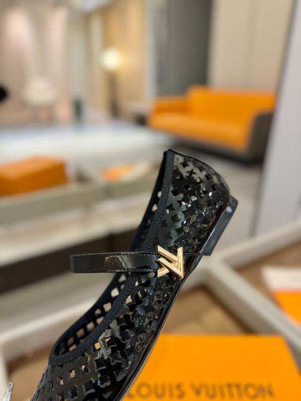 Romy Flat Ballerina Black Perforated Patent Calf Leather 241233