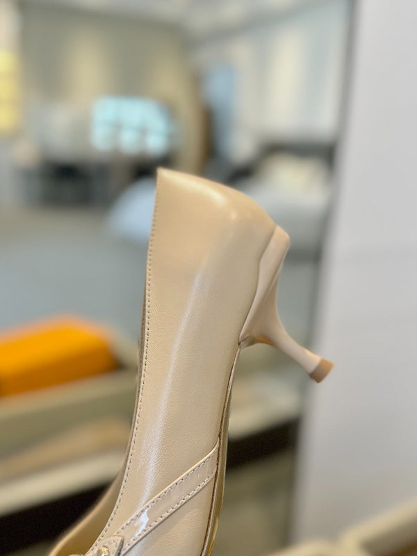 6AM 5.5cm Beige Leather Pumps 241206