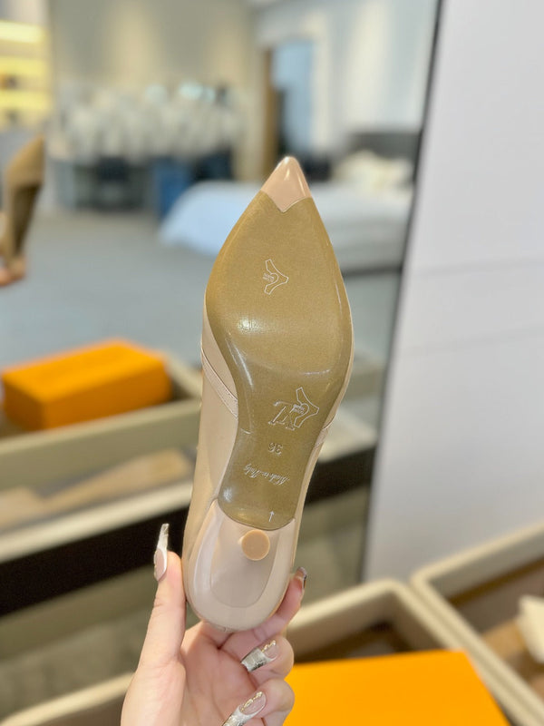 6AM 5.5cm Beige Leather Pumps 241206