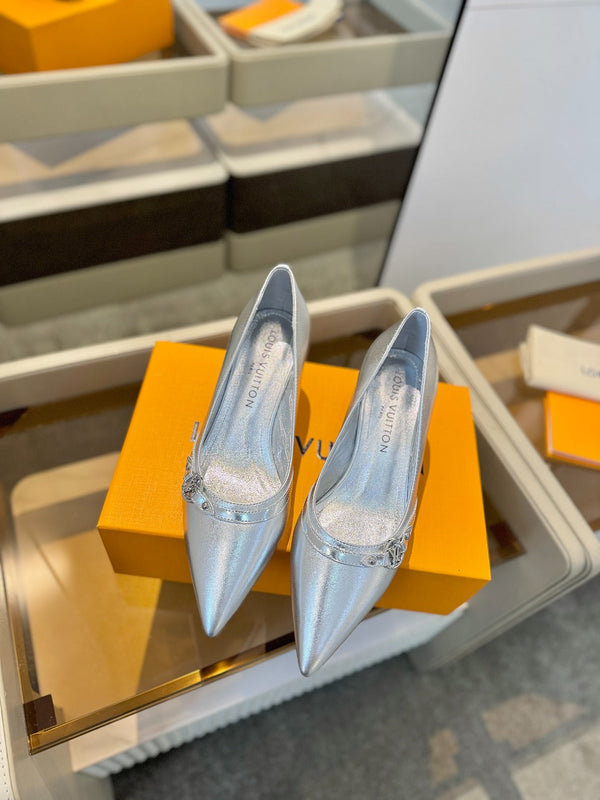 6AM 5.5cm Silver Metallic Leather Pumps 241209