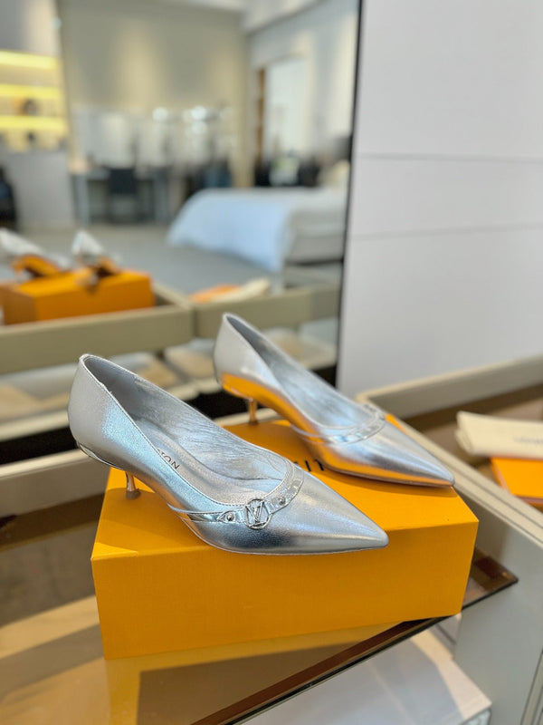 6AM 5.5cm Silver Metallic Leather Pumps 241209