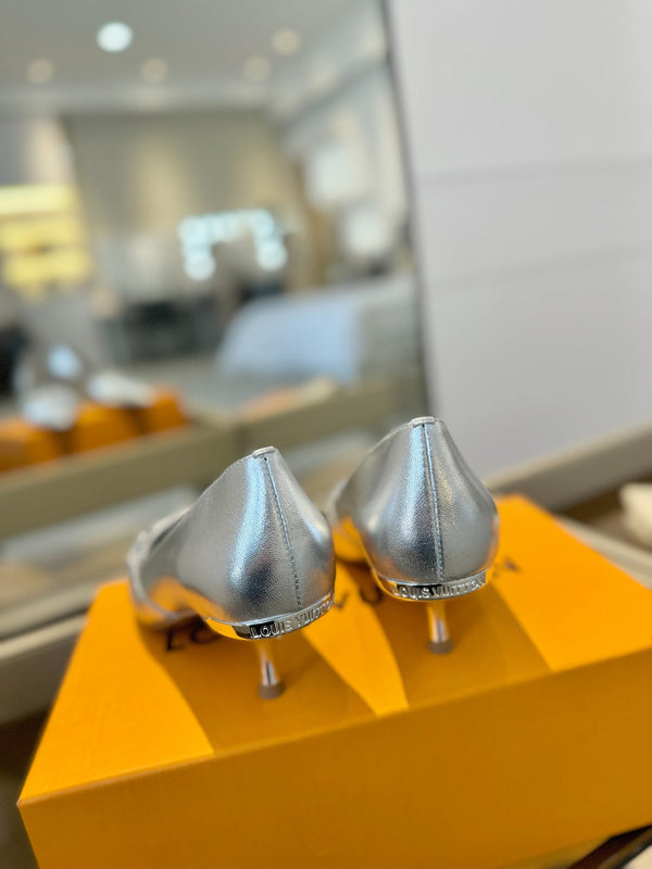 6AM 5.5cm Silver Metallic Leather Pumps 241209