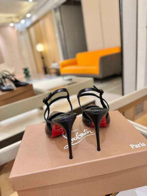 CL Jenlove Slingback 10.5cm Black Glossy Leather 635808