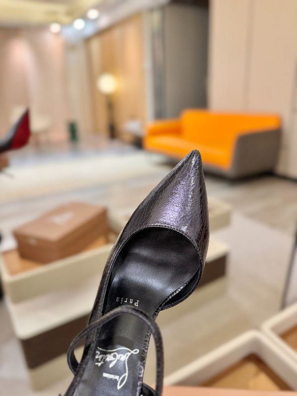 CL Jenlove Slingback 10.5cm Black Glossy Leather 635808