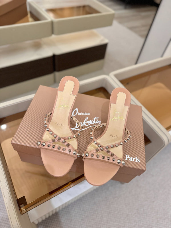 CL Tatooshka Spikes Mule 8.5cm Nude Nappa Leather 776039