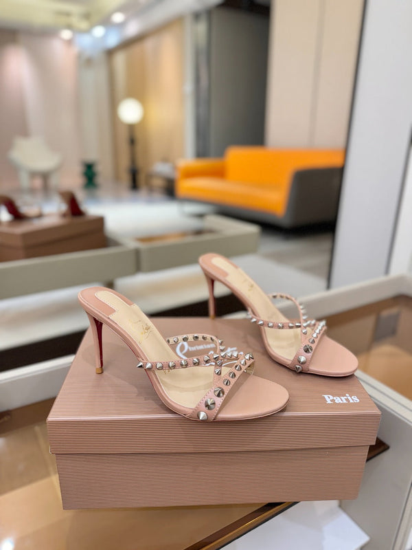 CL Tatooshka Spikes Mule 8.5cm Nude Nappa Leather 776039