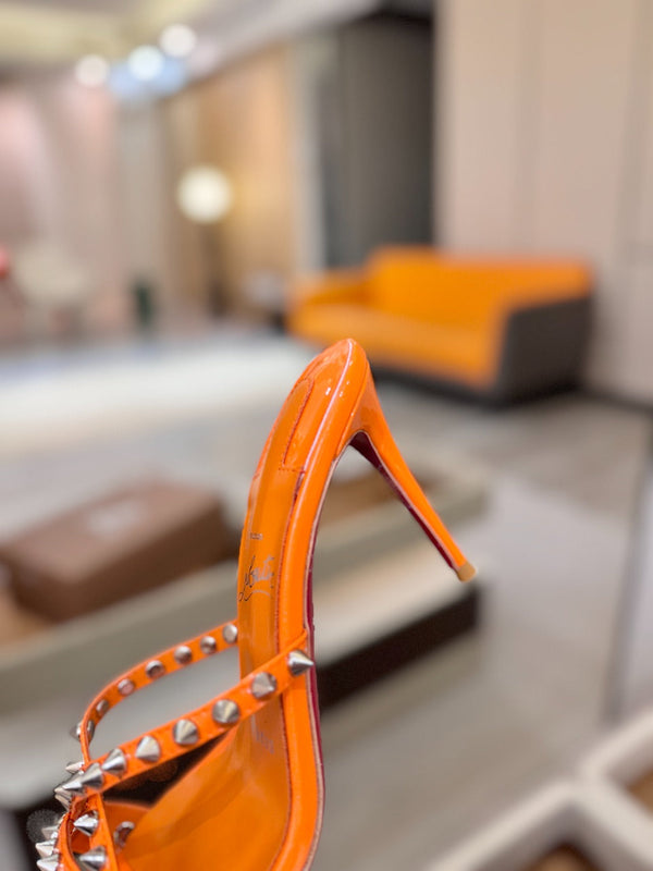 CL Tatooshka Spikes Mule 8.5cm Orange Nappa Leather 776039