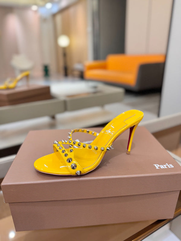 CL Tatooshka Spikes Mule 8.5cm Yellow Nappa Leather 776040