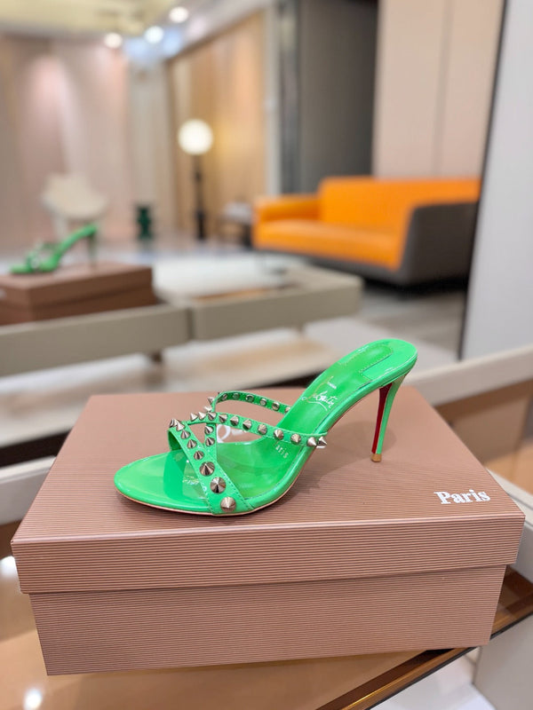 CL Tatooshka Spikes Mule 8.5cm Green Nappa Leather 776041