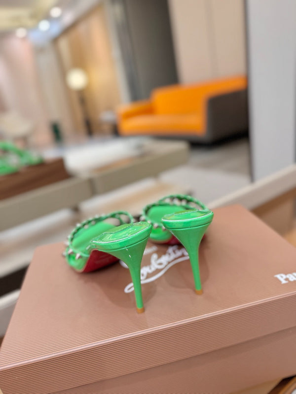 CL Tatooshka Spikes Mule 8.5cm Green Nappa Leather 776041