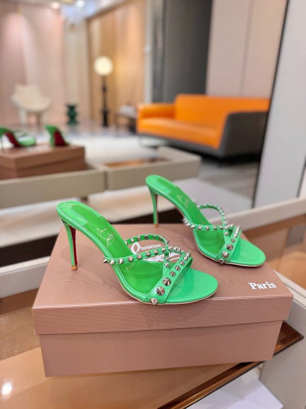 CL Tatooshka Spikes Mule 8.5cm Green Nappa Leather 776041