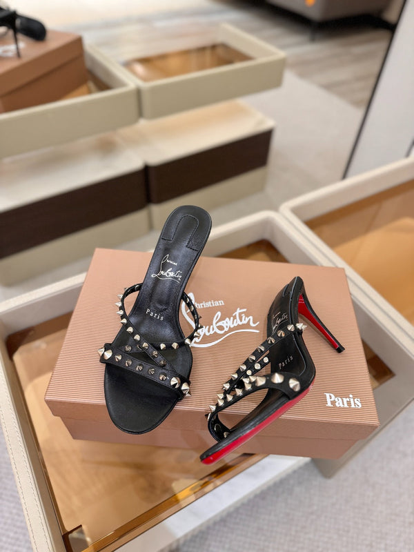 CL Tatooshka Spikes Mule 8.5cm Black Nappa Leather 776042