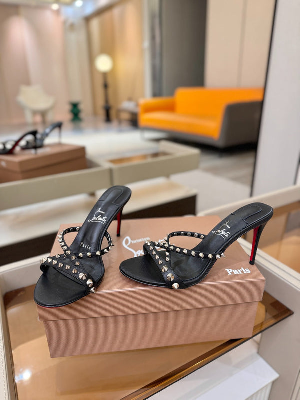 CL Tatooshka Spikes Mule 8.5cm Black Nappa Leather 776042