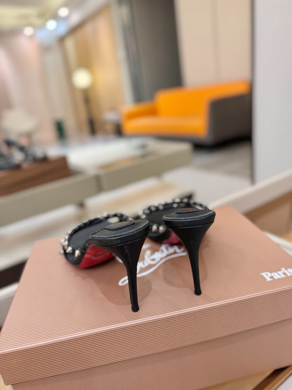 CL Tatooshka Spikes Mule 8.5cm Black Nappa Leather 776042