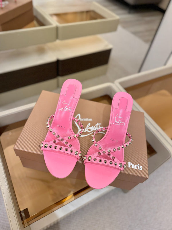 CL Tatooshka Spikes Mule 8.5cm Hot Pink Nappa Leather 776043