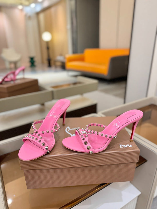 CL Tatooshka Spikes Mule 8.5cm Hot Pink Nappa Leather 776043
