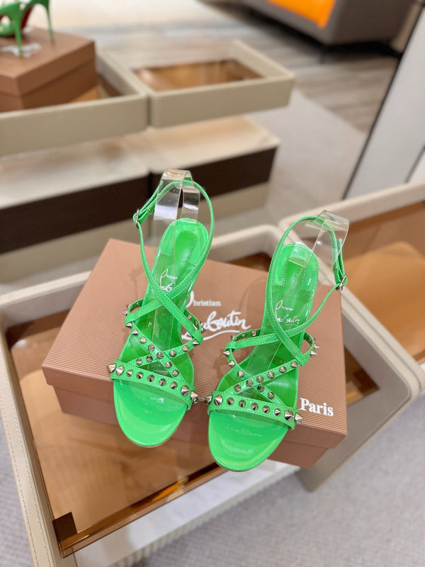 CL Tatooshka Spikes Sandal 10cm Green Nappa Leather 776046
