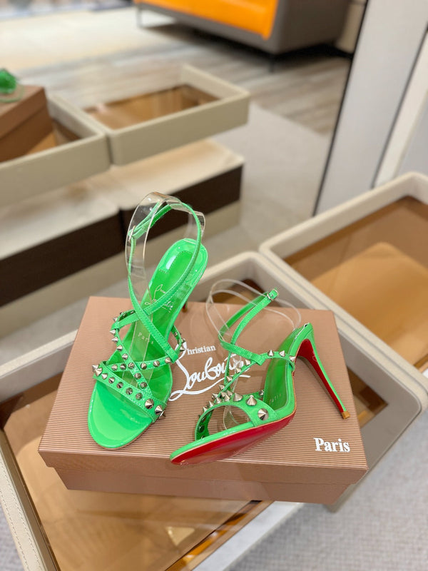 CL Tatooshka Spikes Sandal 10cm Green Nappa Leather 776046