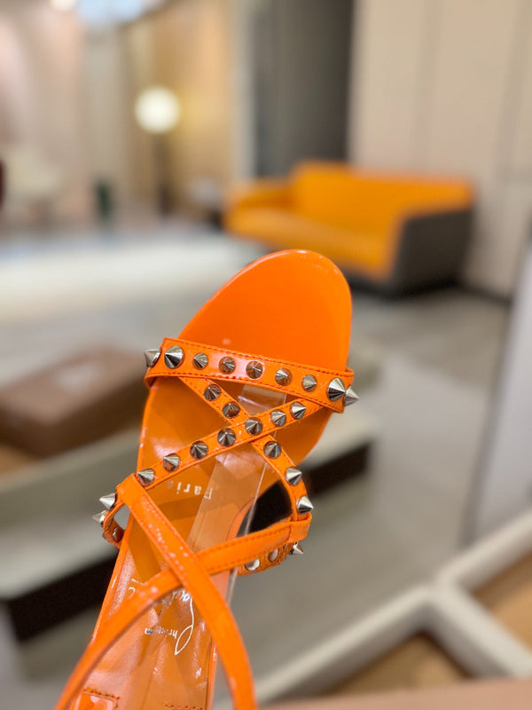 CL Tatooshka Spikes Sandal 10cm Orange Nappa Leather 776048