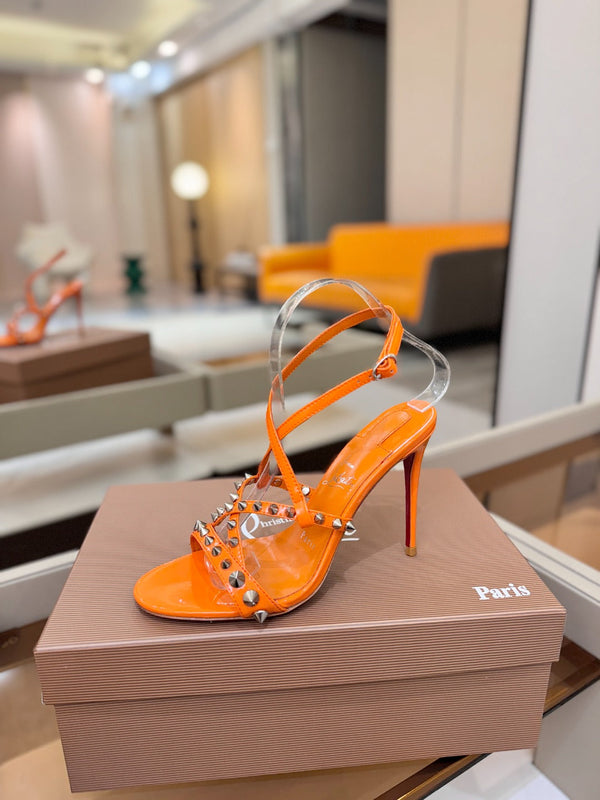 CL Tatooshka Spikes Sandal 10cm Orange Nappa Leather 776048