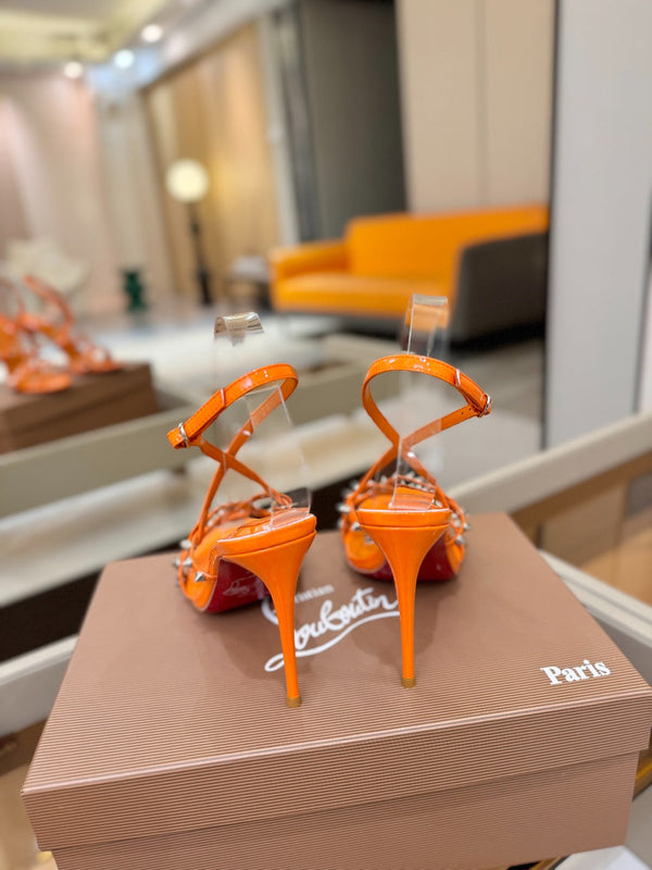 CL Tatooshka Spikes Sandal 10cm Orange Nappa Leather 776048