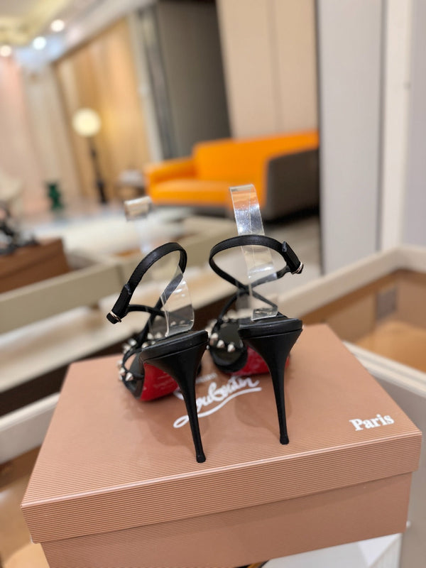 CL Tatooshka Spikes Sandal 10cm Black Nappa Leather