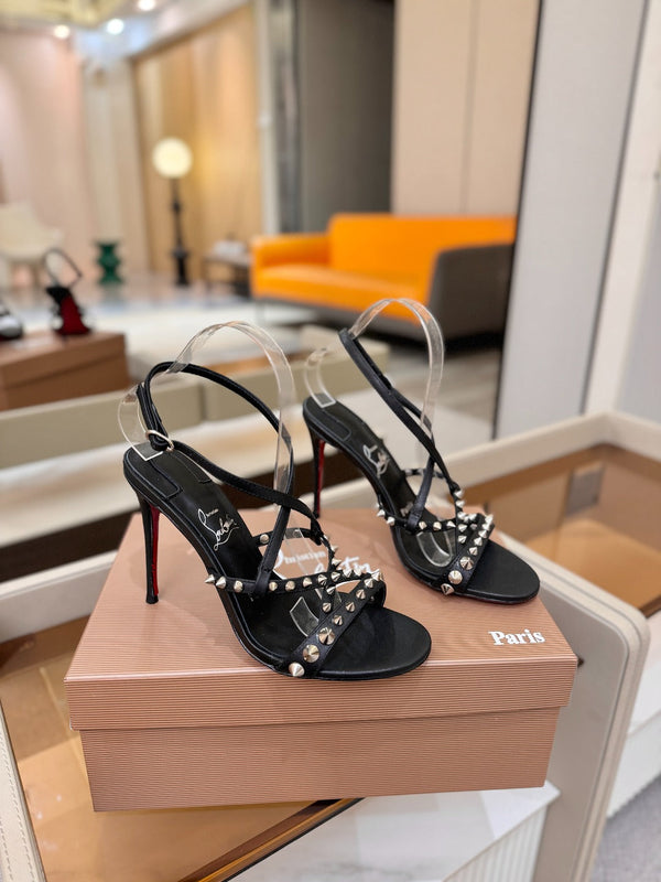 CL Tatooshka Spikes Sandal 10cm Black Nappa Leather