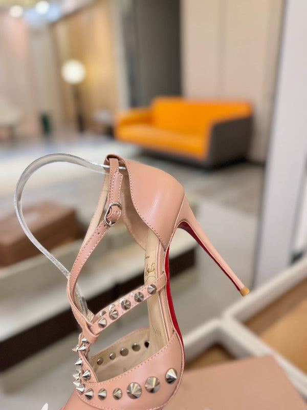 CL Tatooshka Spikes Pump 10cm Light Pink Nappa Leather