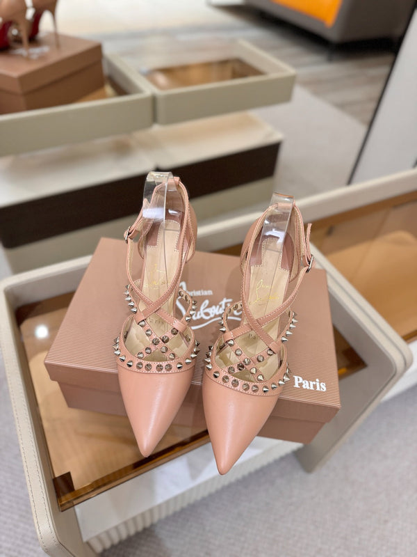CL Tatooshka Spikes Pump 10cm Light Pink Nappa Leather
