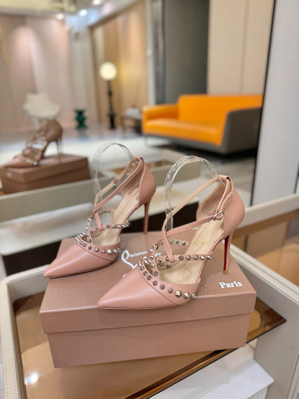 CL Tatooshka Spikes Pump 10cm Light Pink Nappa Leather