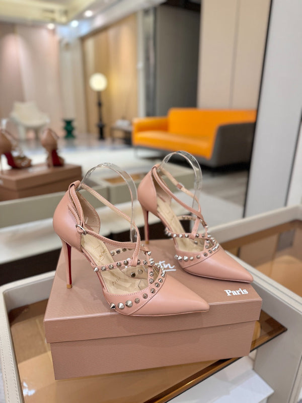 CL Tatooshka Spikes Pump 10cm Light Pink Nappa Leather