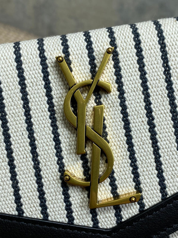 YSL 22s Uptown Pouch Clutch Bag Black White Canvas GHW