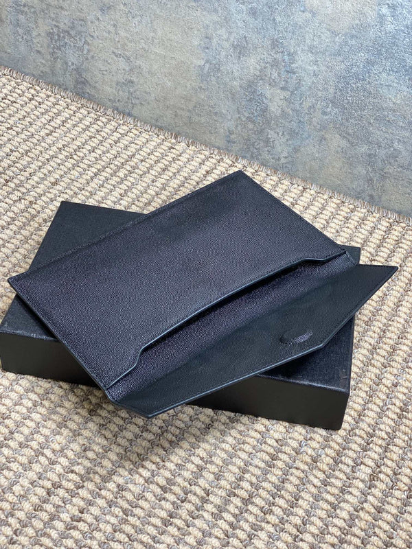 YSL 22s Uptown Pouch Clutch Bag Black Cowhide GHW